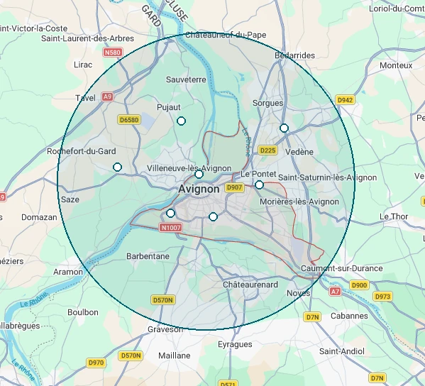 Carte de l'étendu de la zone d'intervention de la serrurerie provençale